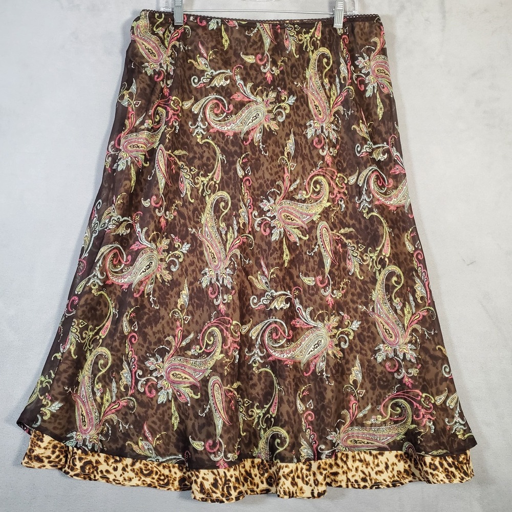Style & Co Skirt Womens 16 Brown Paisley Animal Print‎ Tiered Earthy Fairycore